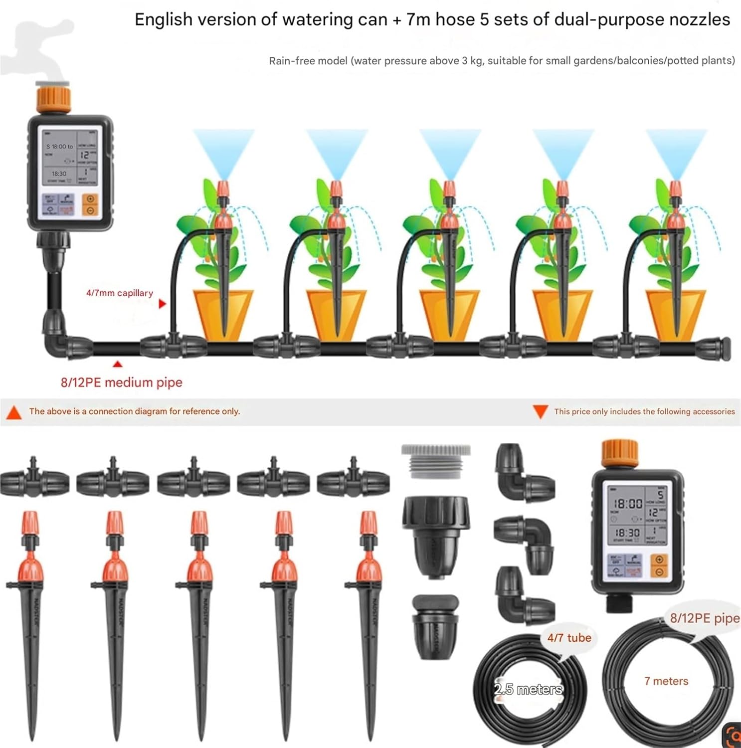 1pc Balcony Fully Automatic Watering Device High-Definition Large Screen Timed Irrigation Controller(Timer Dual-use Groun)