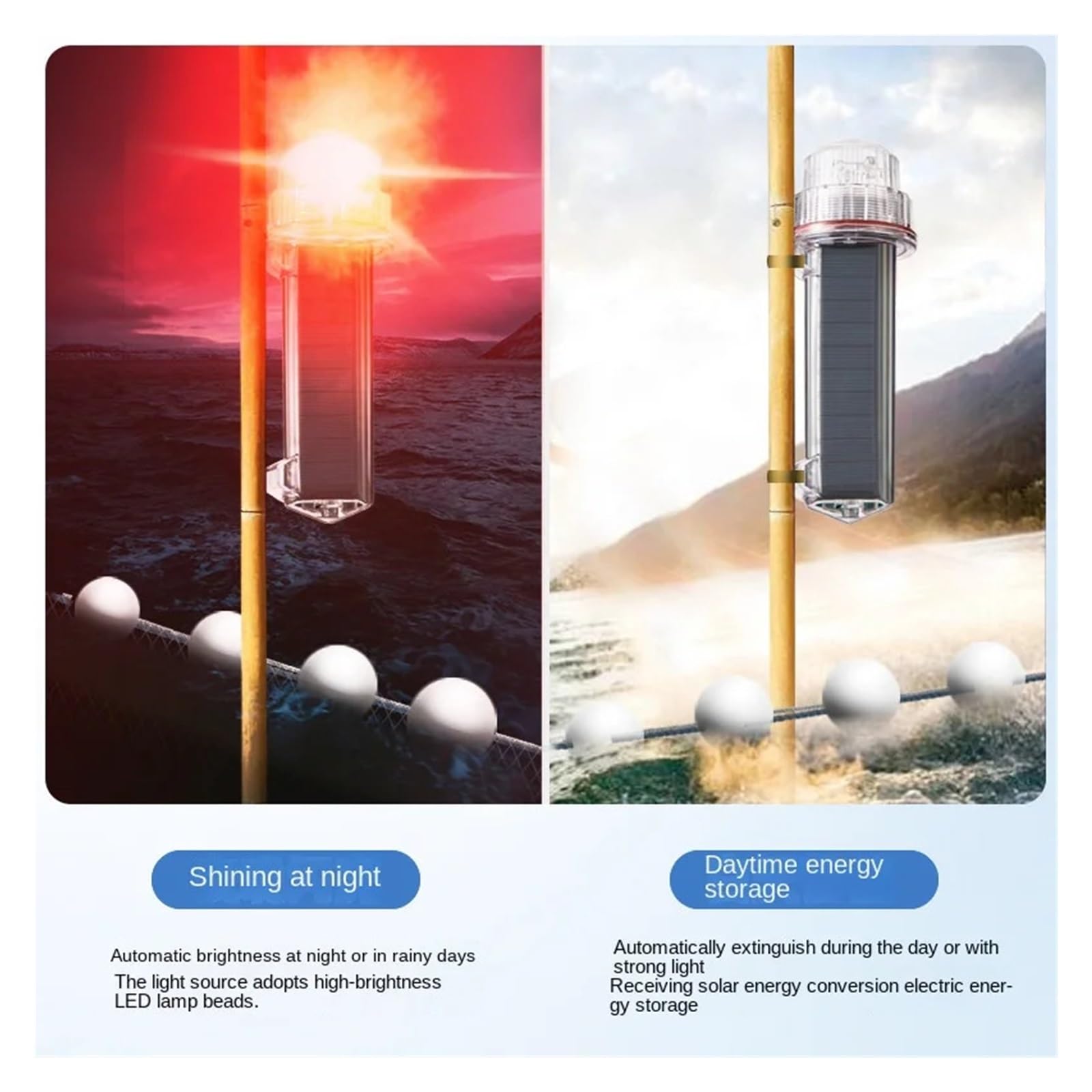 Solar Leuchtfeuer Lampe Wasserdichte Angeln Boje Signal Lampe Fischernetz Blinkende Torpedo Warnung Lampe Marine Tricolor Lampe, Mechanische Werkzeuge(D)