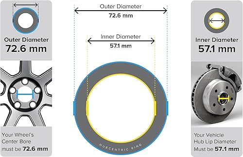 Miniatura 61 de StanceMagic - Anillos centradores de 54.1 mm DI a 67.1 mm DE, plástico negro, compatibles solo con Scion, Mazda y Toyota con cubos de 54.1 mm