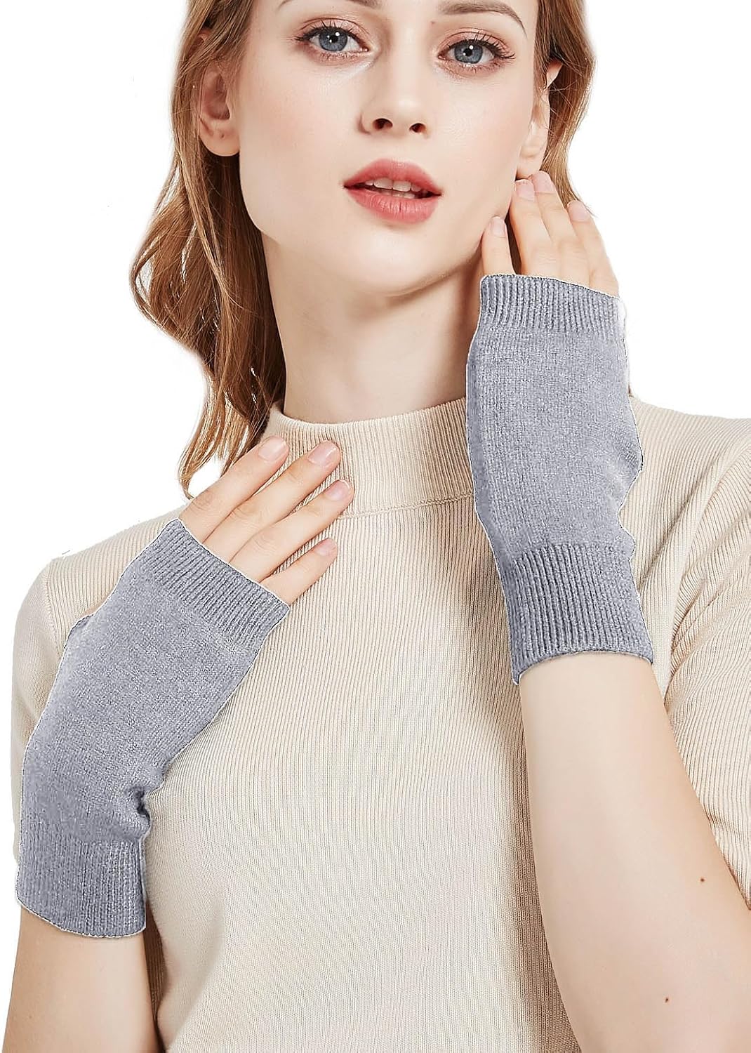 Novawo Wool Blend Fingerless Gloves Soft Arm Warmers Flexible Typing Gloves - Image 2