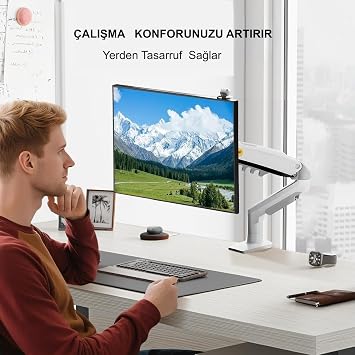 TriLine NB F80-XE Beyaz 17-30 Amortisörlü 2-9Kg Ergonomik Monitör Tutucu Vesa Monitör Standı