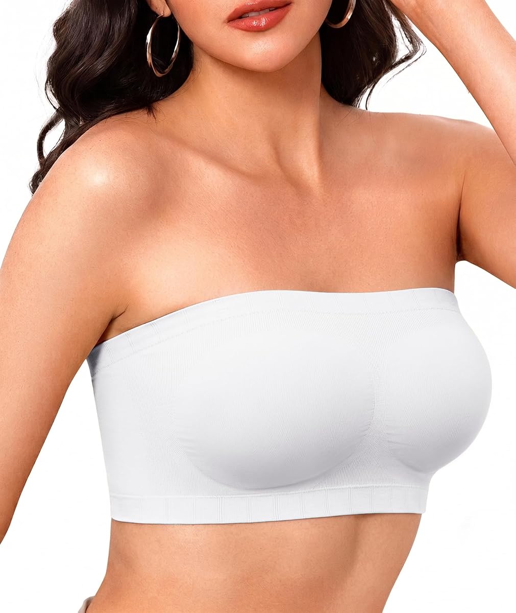 Strapless Bra for Women Fixed Pads Wireless Bandeau Bra Non-Slip Tube Tops