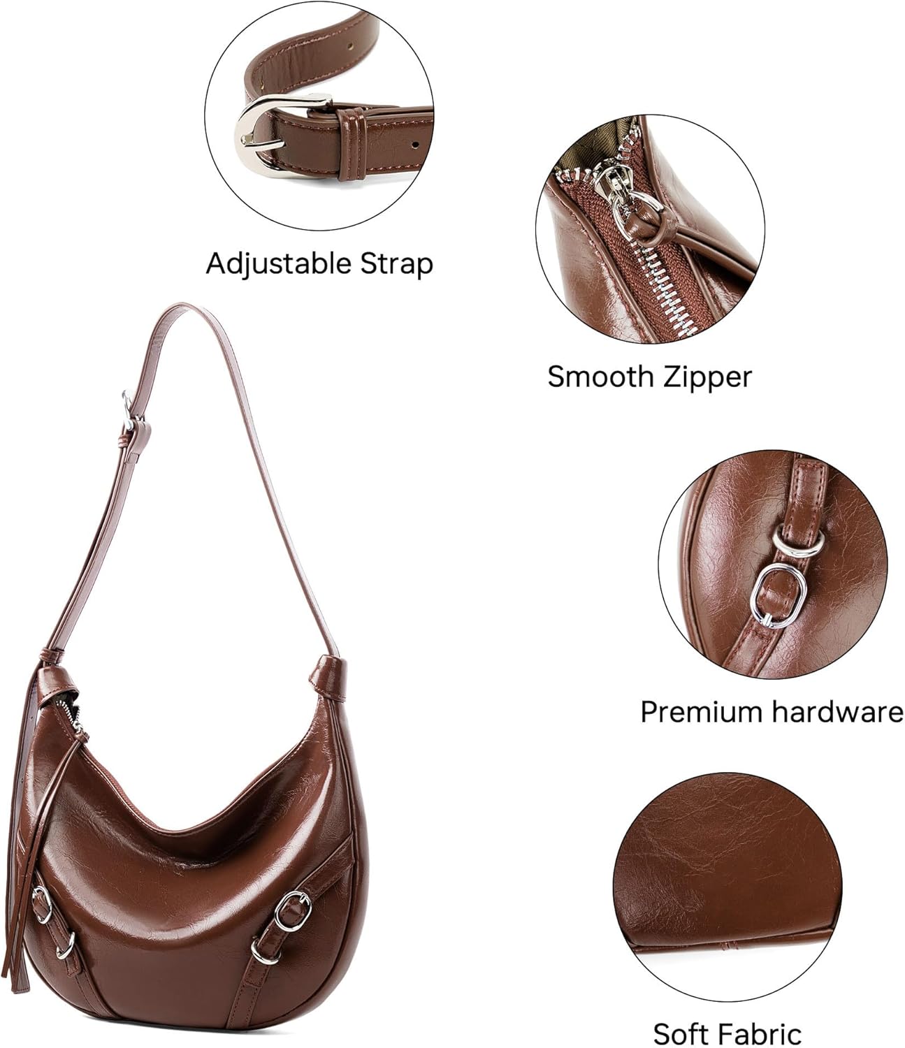GEMIU Shoulder Bag for Women Vegan Leather Crescent Hobo Bag with Adjustable Strap, Handbag for Going Out and Travel - Image 6