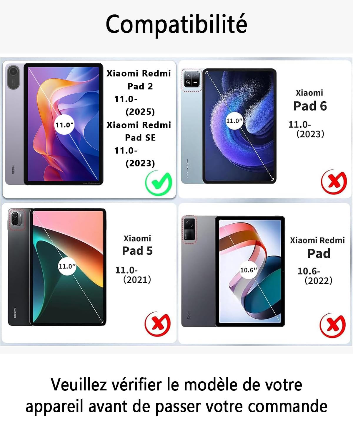 pour Xiaomi Redmi Pad 2 (2025) 11 Pouces/Xiaomi Redmi Pad SE (2023) 11 Pouces Coque Étui avec Bluetooth sans Fil Français (AZERTY) Clavier Rétroéclairé Et Souris Protection Backlight Keyboard Case