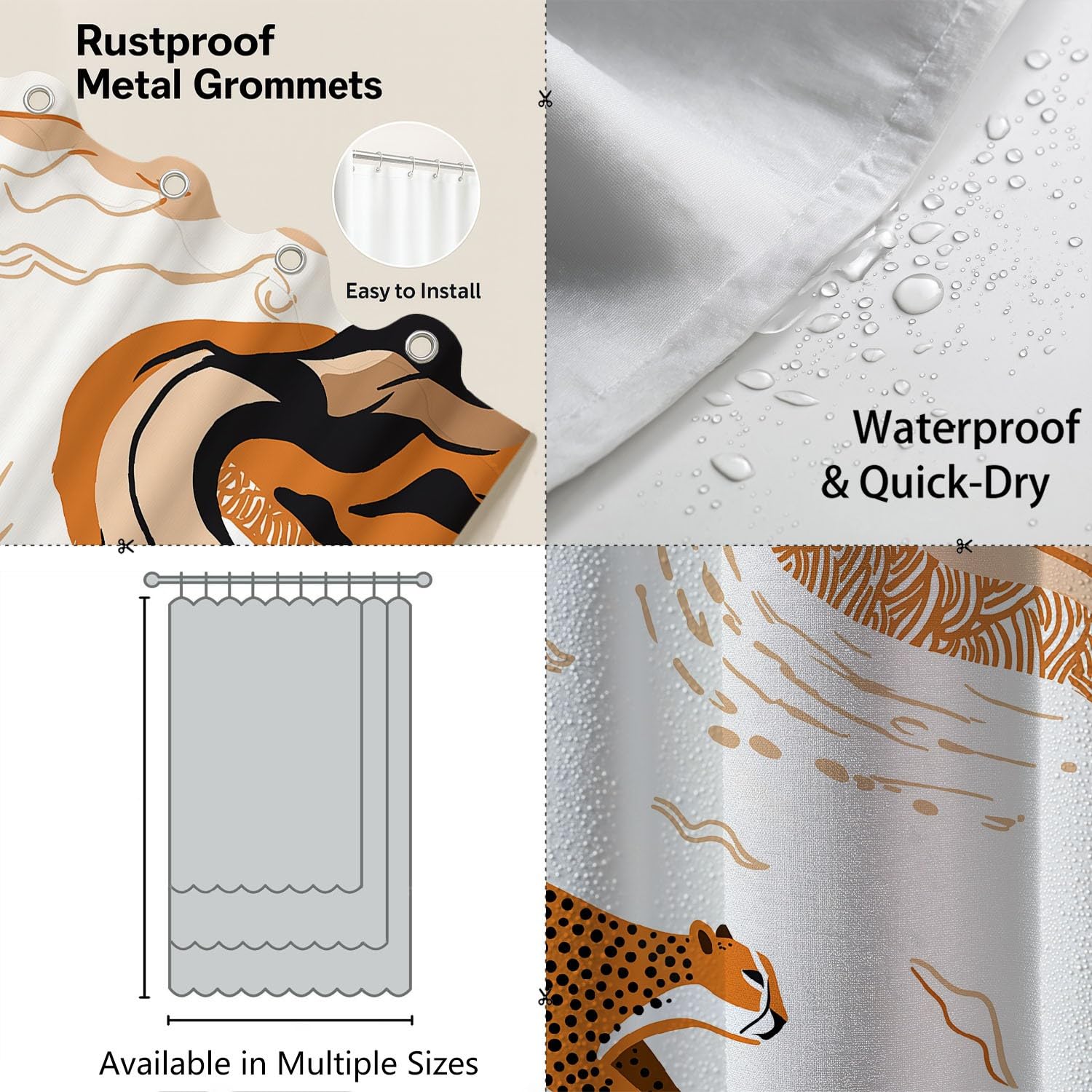 Generico Fantasia Tenda Da Doccia Astratto Animale Leopardo Bianco Marrone, Tenda Da Doccia Per Bagno, Vasca Da Bagno, Tenda In Poliestere Impermeabile Con Ganci In Plastica, 180 x 200 cm