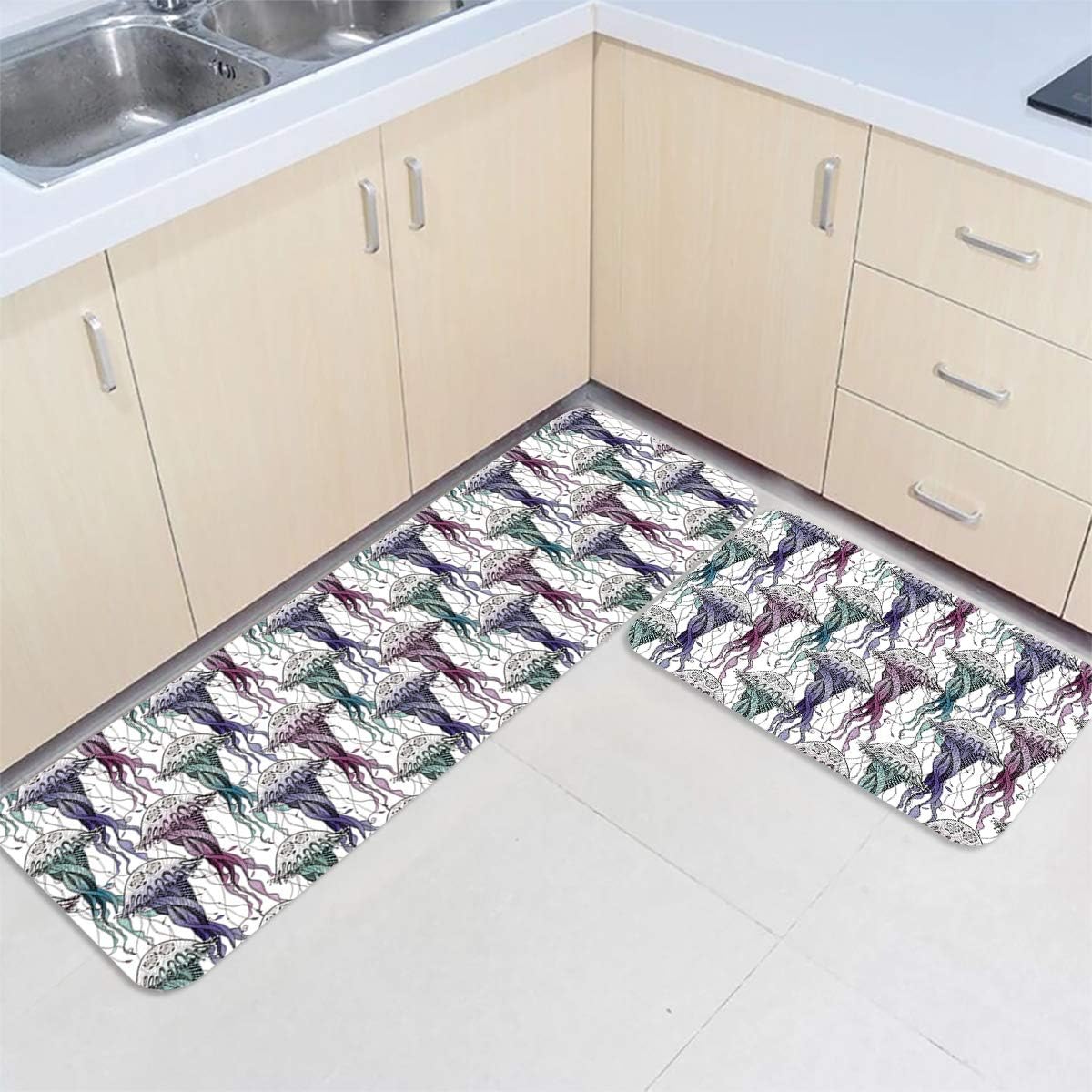 2 Piece Kitchen Rug Set NonSlip Backing Floor Mat Throw Rug for