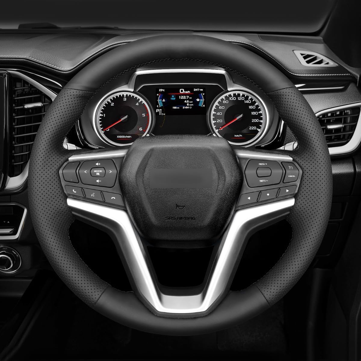 Custom OEM Black Genuine Leather Steering Wheel Cover for Isuzu D-MAX 2021 2022 2023 2024 2025 2026/ Isuzu MU-X 2021-2026 Car Hand Stitched Interior Accessories