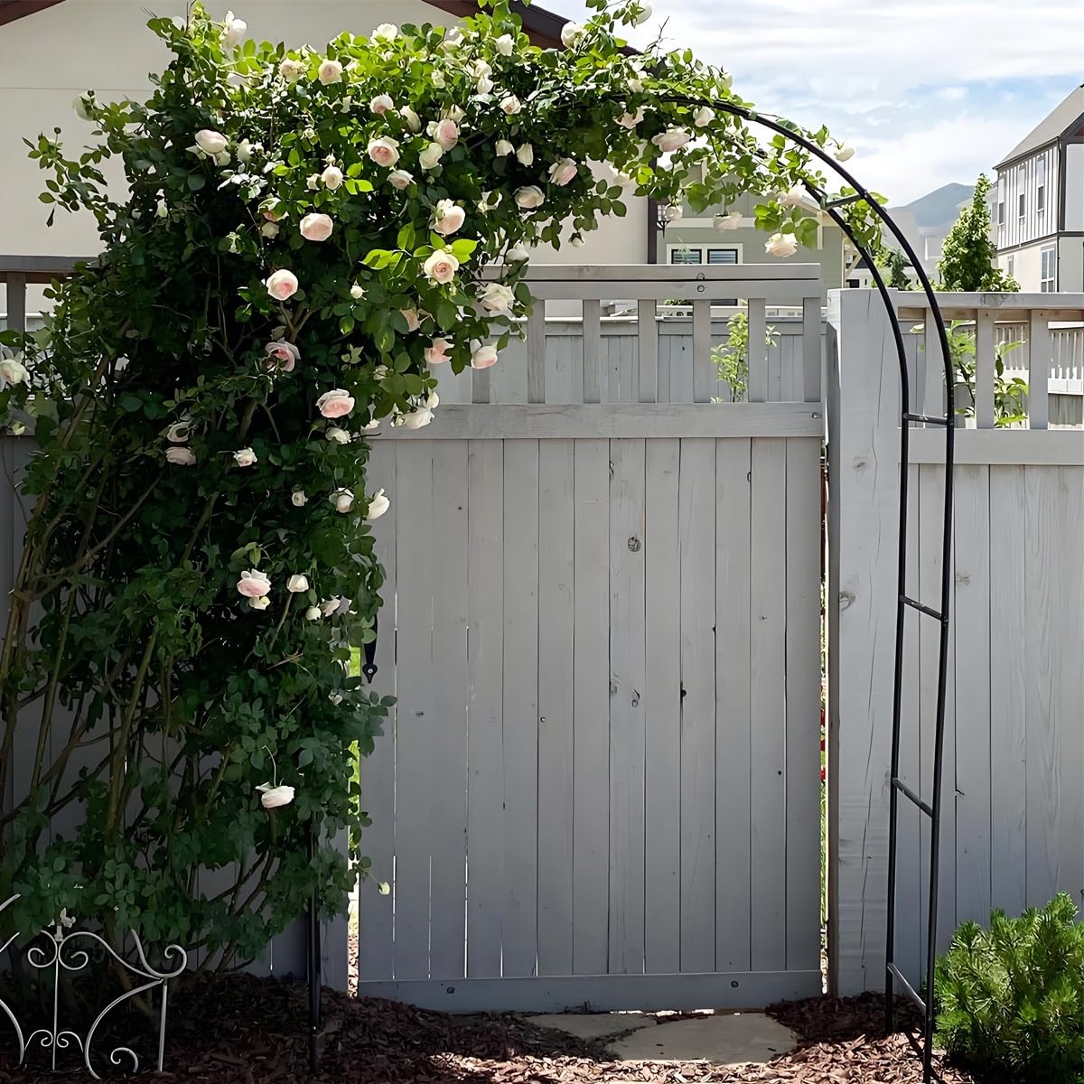 Metall-Gartenbogen für Kletterpflanzen, Rankgitter, Rosenbogen mit Sockel, für Gartenparty, Zeremonie, Grün, 200 x 230 cm (B x H)