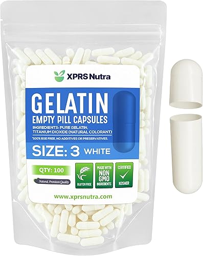 XPRS Nutra Cápsulas vacías de tamaño 3 100 cápsulas de gelatina vacías Cápsulas de píldoras vacías Llenado de cápsulas de bricolaje Cápsulas de