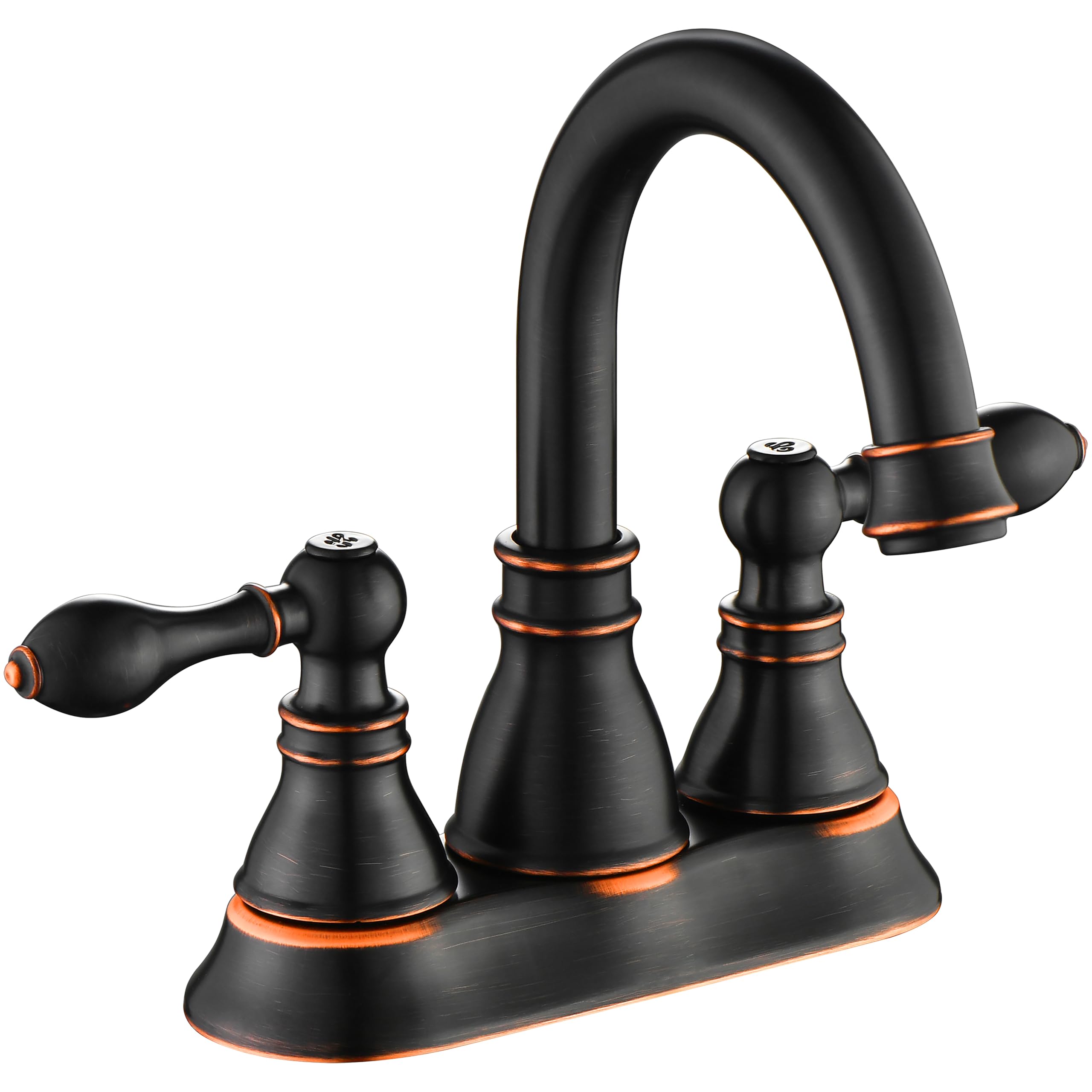 Bathroom Faucets Centerset Lavatory Sink Faucet with 2 Handle 3 Hole Overflow Pop Up Drain 4 Inch 360
