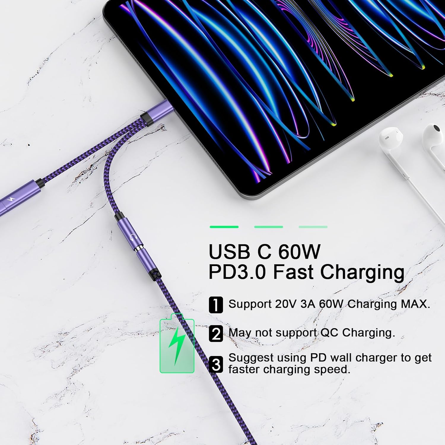 USB C to 3.5mm Headphone Charger Adapter for Samsung Galaxy S24