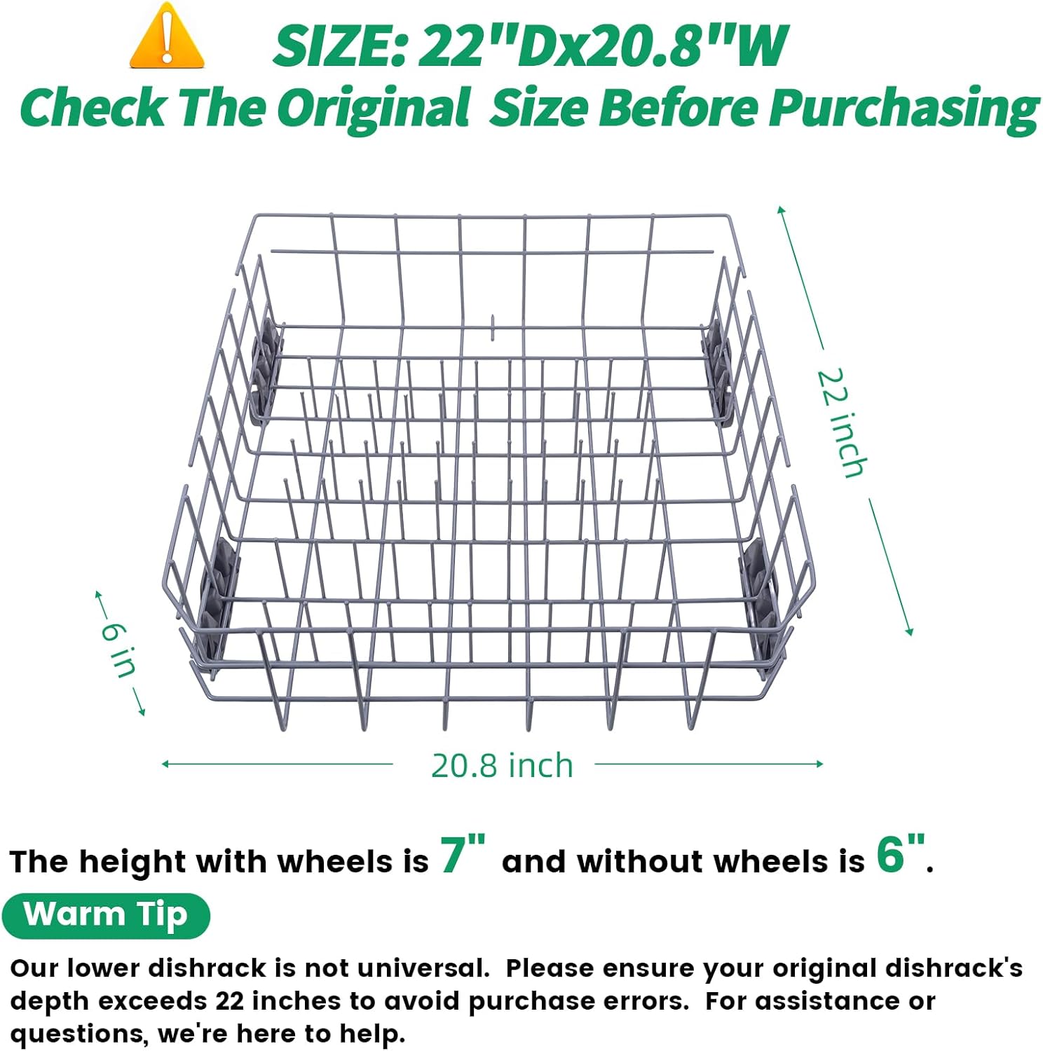 W10728159 Dishwasher Lower Rack with Wheels, Fit for Kitchenaid Dishwasher Rack, W10525646 W10780925 Dishwasher Rack Lower Intended for Maytag Dishwasher Parts Deep 22in Wide 20.8in