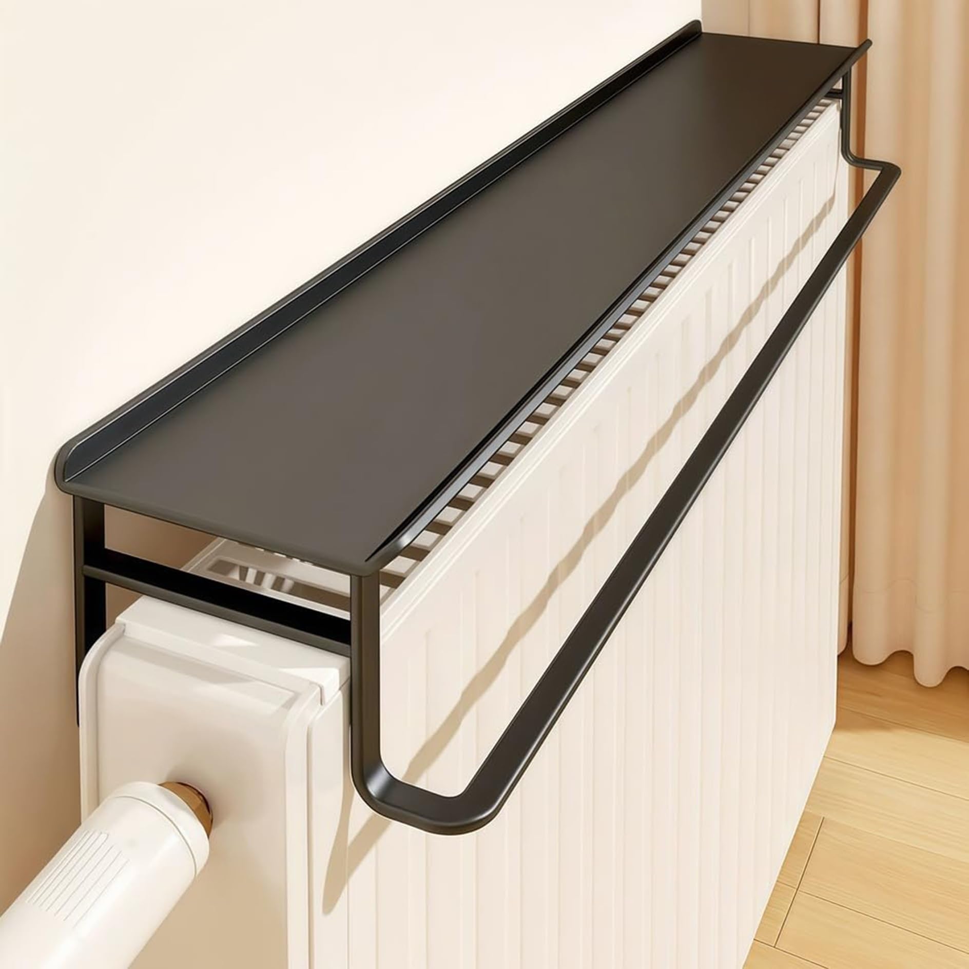 Mensola per Radiatore Senza Trapano,Mensola Sopra Termosifone,Radiatore Scaffale,Ripiano Superiore,Antifumo Antipolvere,per Casa Ufficio Cucina Camera Corridoio(Black,L 40cm/15.7in)