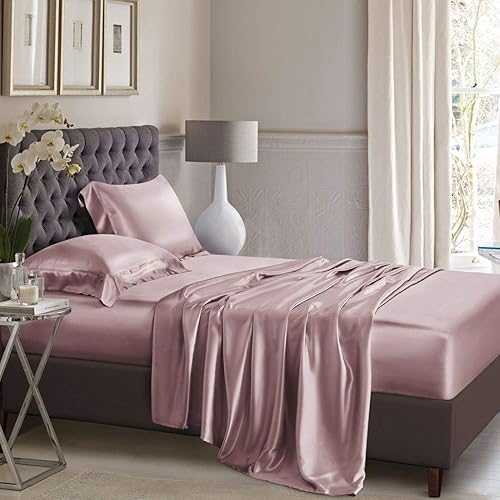 Juego de edredón de seda 100 satén con sábana bajera de seda con bolsillos profundos de 15 pulgadas juego de funda de edredón y fundas de almohada