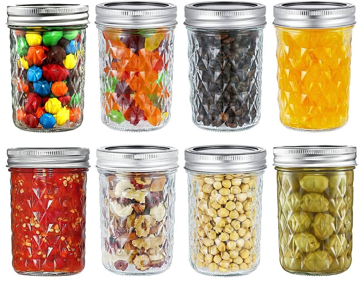 Ash & Roh® - High Ball Mason Glass Jars For Kitchen Storage With Airtight Silver Lid (8, 320 ML)
