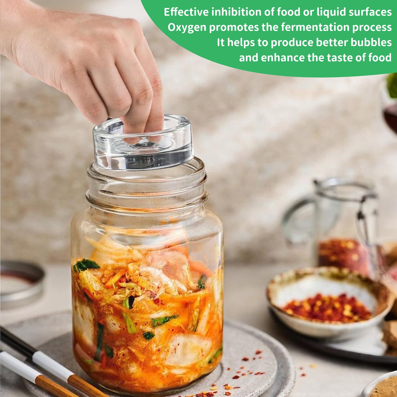 Pesos de Fermentación de Vidrio 7cm, Juego de 4 Piezas con Mangos Ranurados para Chucrut, Kimchi, Encurtidos