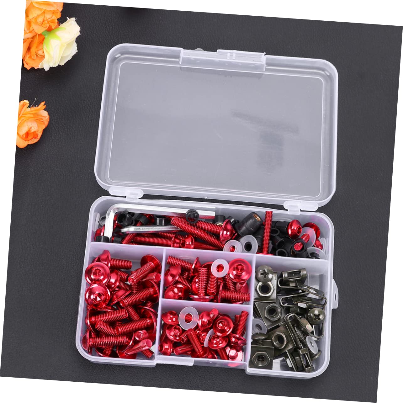 177Pcs Motorcycle Fairing Screw Kit Durable Red Bolts Nuts Fasteners for Windscreen Fairing Compatible with Sports Motorcycles