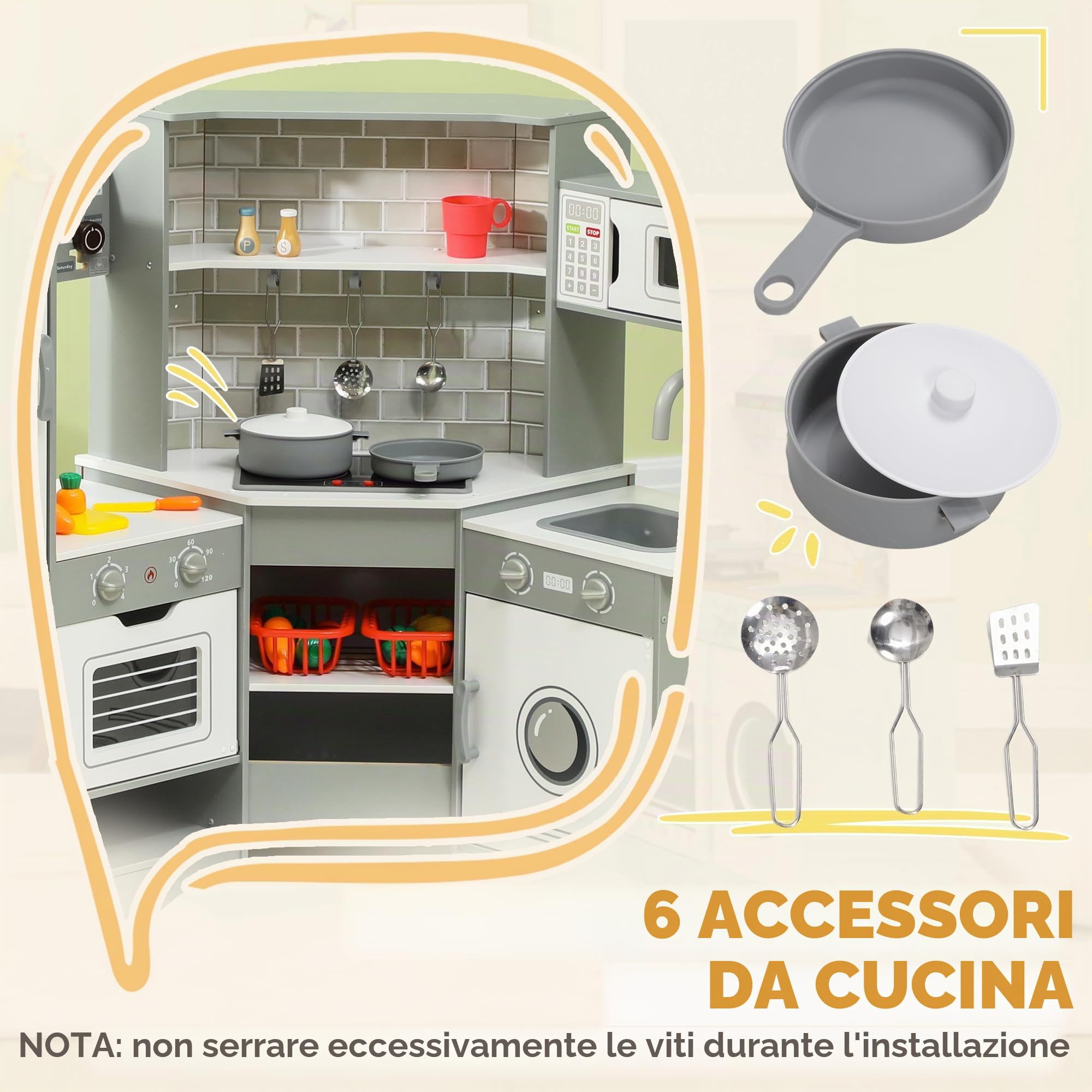 AIYAPLAY Cucina angolo giocattolo con suono per 3+ anni Grigio