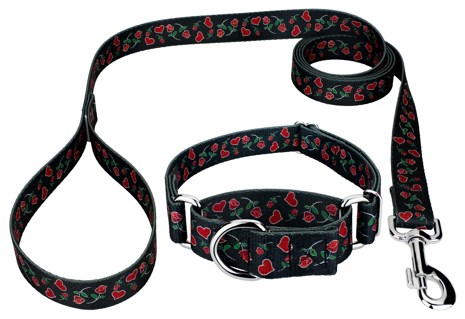 Country Brook Petz - Roses for My Valentine Martingale Dog Collar and Leash Limited Edition- Affection Collection with 11 Designs You'll Adore (5/8 Inch, Small)