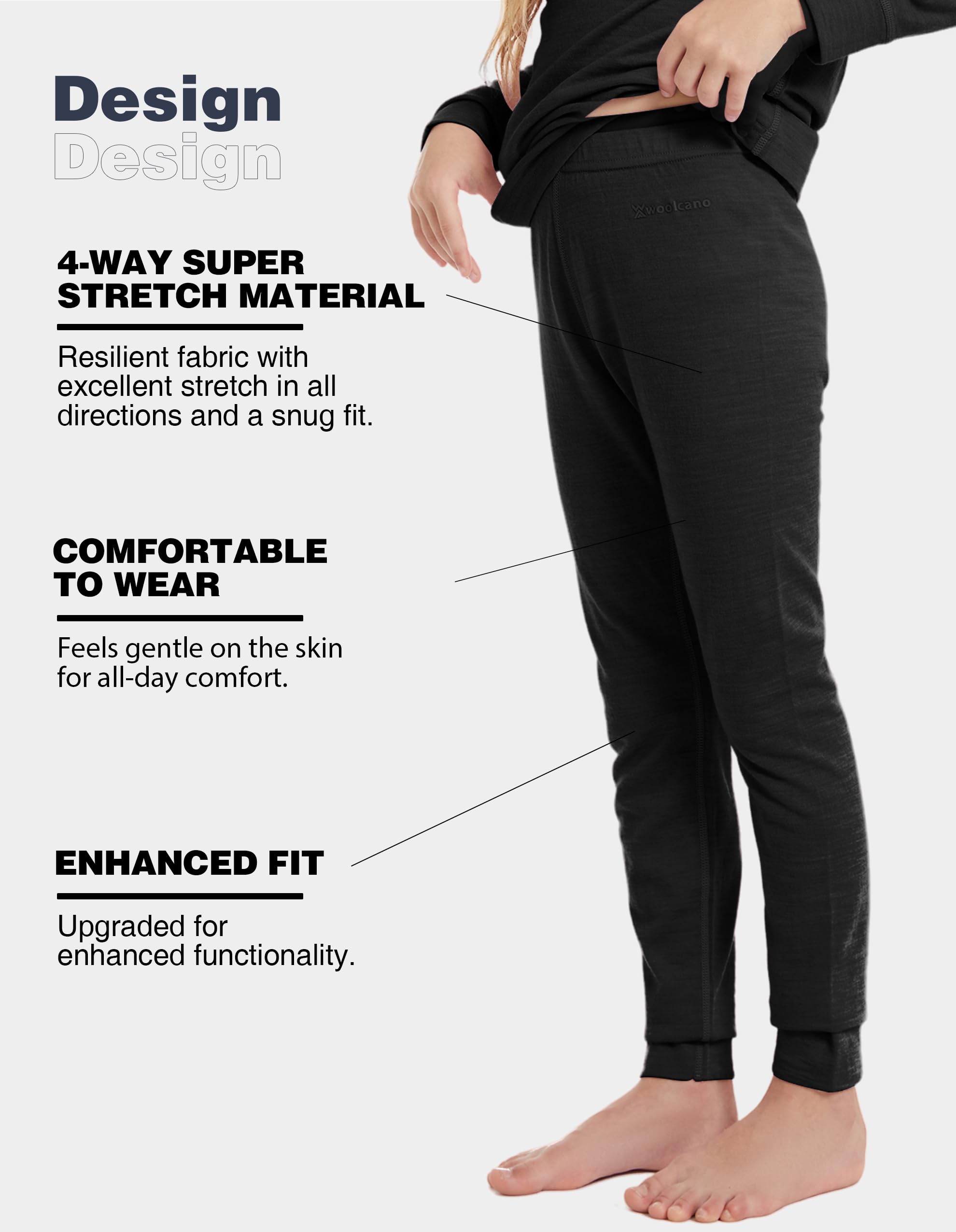 Kinder Thermounterhose aus 100% Merinowolle, Atmungsaktive Funktionswäsche für Jungen und Mädchen