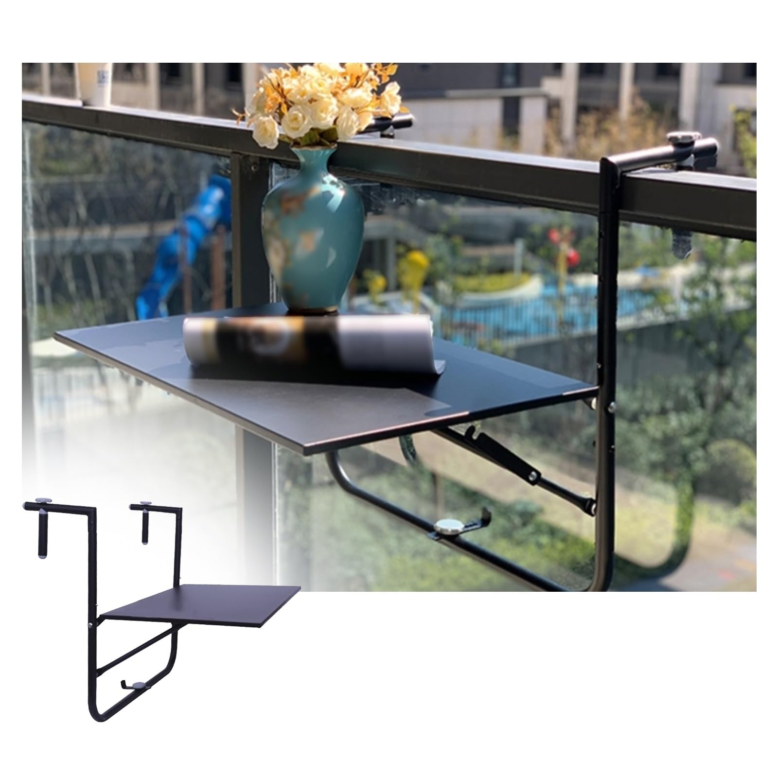 Table de Balcon Suspendue en métal,Table Suspendue for Balustrade de Balcon,Table Suspendue for Balustrade de Balcon,Table de Balcon multifonctionnelle,Capacité portante 15kg(Black)