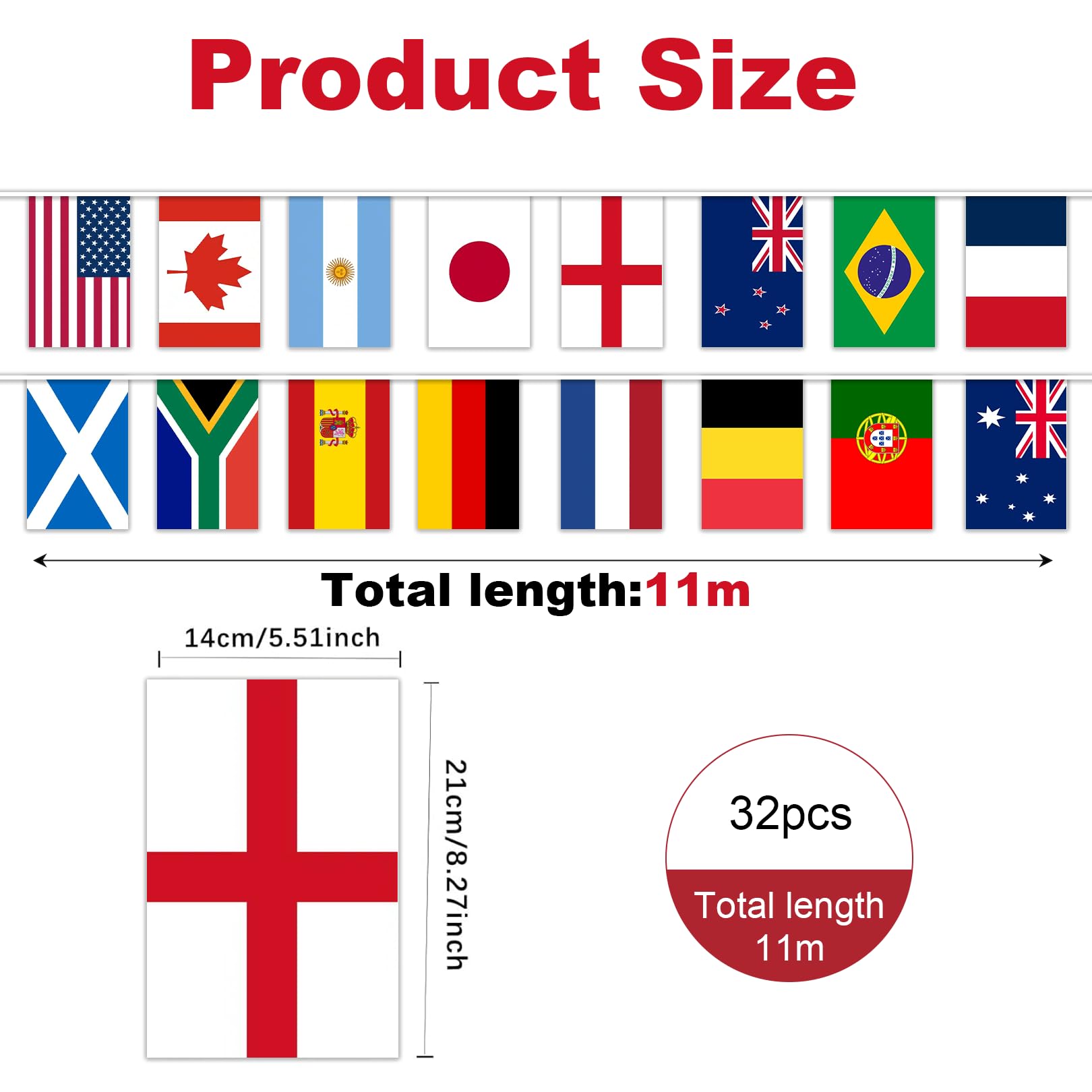 1 Pack World Cup Football 2026 Flags Bunting, 32 Flags 11m, 16 Countries Double Sided Bunting 21x14cm, World Cup Decorations for Home Bar Garden Street Decor - 2