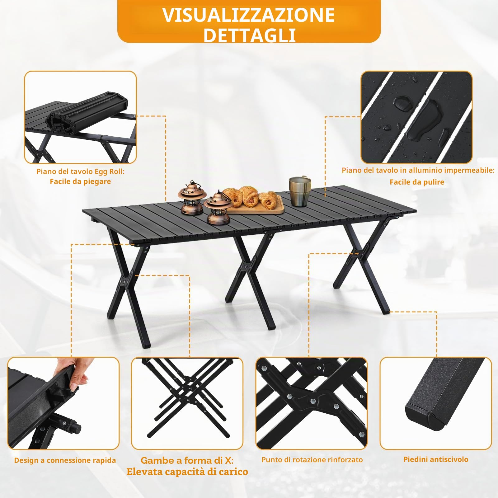 BOOSDEN Mesa Plegable de Camping, 120x80cm, Mesa Plegable con Bolsa de Transporte para Exterior, Playa, Barbacoa, Picnic, Festival