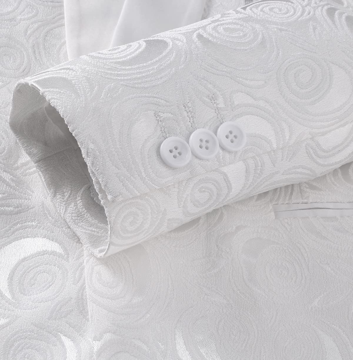 MOGU Mens Blazer Slim Fit Suit Jacket White Floral Jacquard Material