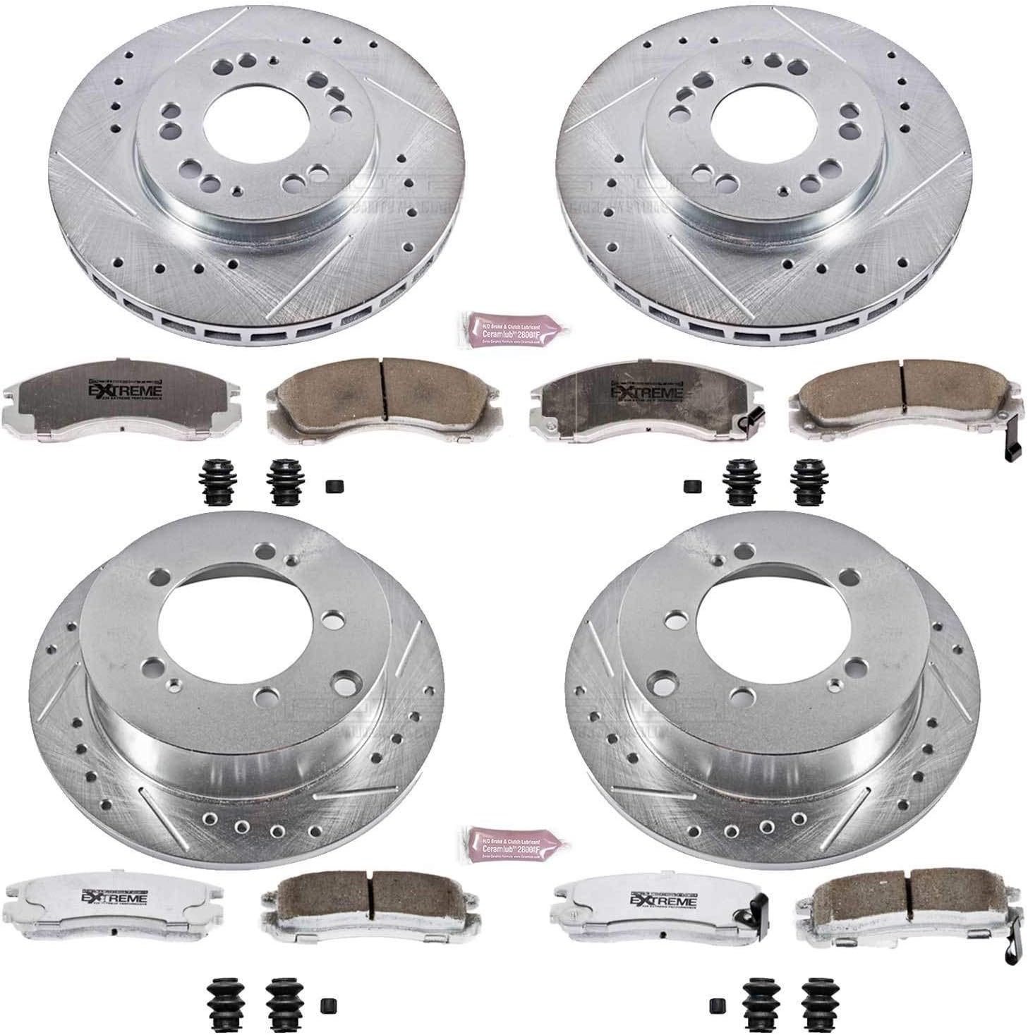 PowerStop Front and Rear Brake Kit For Eagle Talon 1995-97 |Mitsubishi Eclipse 1995-00 |Galant 1999-00 - Carbon Fiber Ceramic Brake Pads + Drilled & Slotted Rotors Upgrade, K802-26