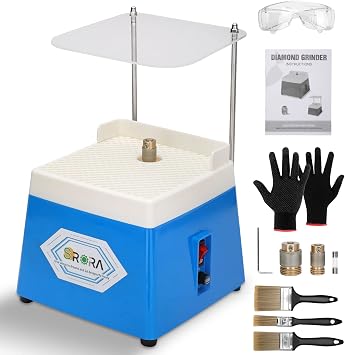 Stained Glass Grinder,4200r/min Mini DIY Grinding Tool, 110V 65W Portable Glass Grinder Kit with 5/8" + 1" Replaceable Diamond Grinder Bit for Glass Processing Arts Etc. Blue