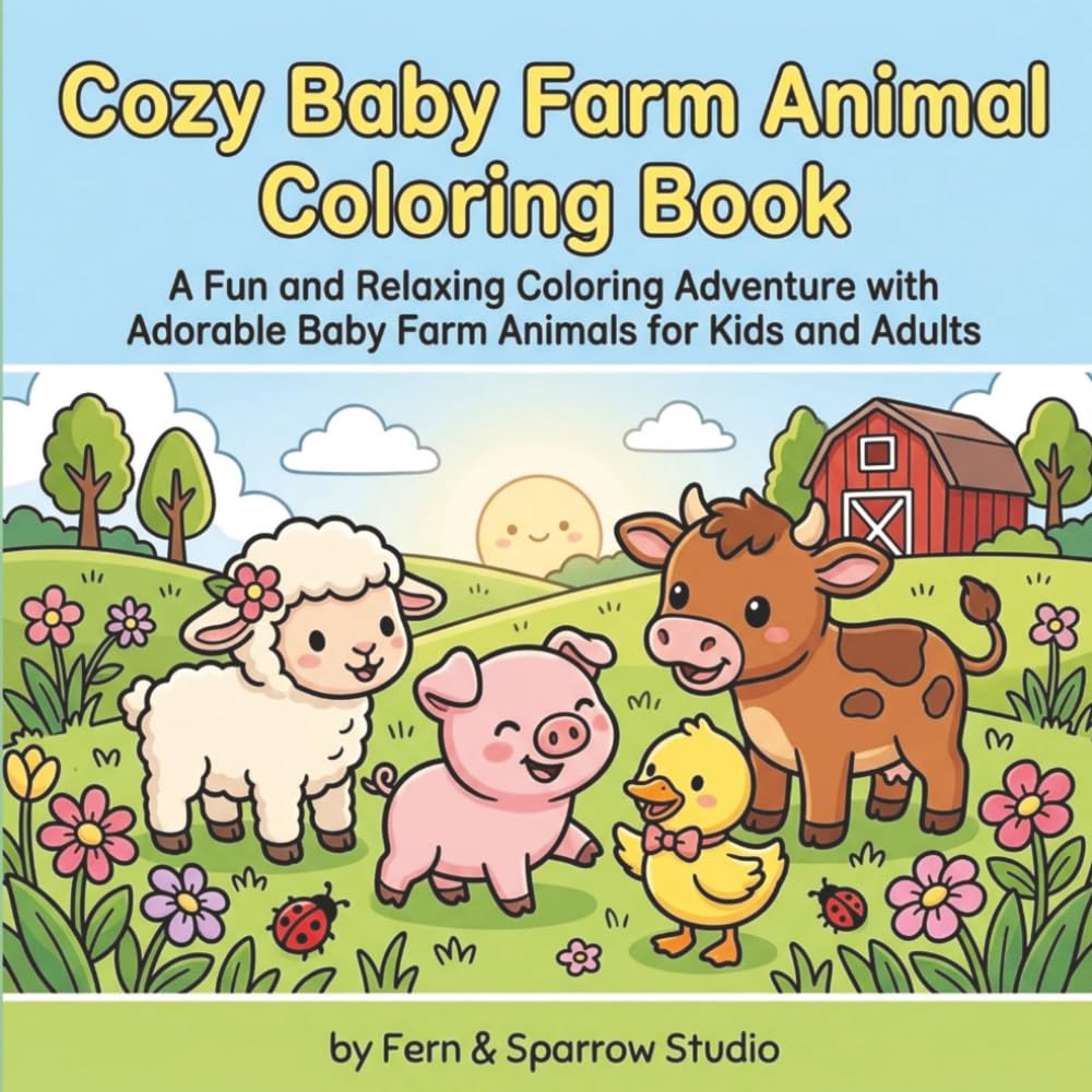 Cozy Baby Farm Animal Coloring Book: A Fun and Relaxing Coloring Adventure with 30 Adorable Baby Farm Animals for Kids and Adults