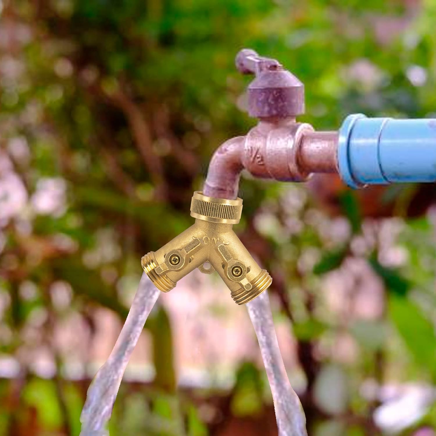 Hourleey Brass Garden Hose Splitter (2 Way), Solid Brass Hose Y Splitter 2 Valves with 2 Extra Rubber Washers (Brass) : Patio, Lawn & Garden