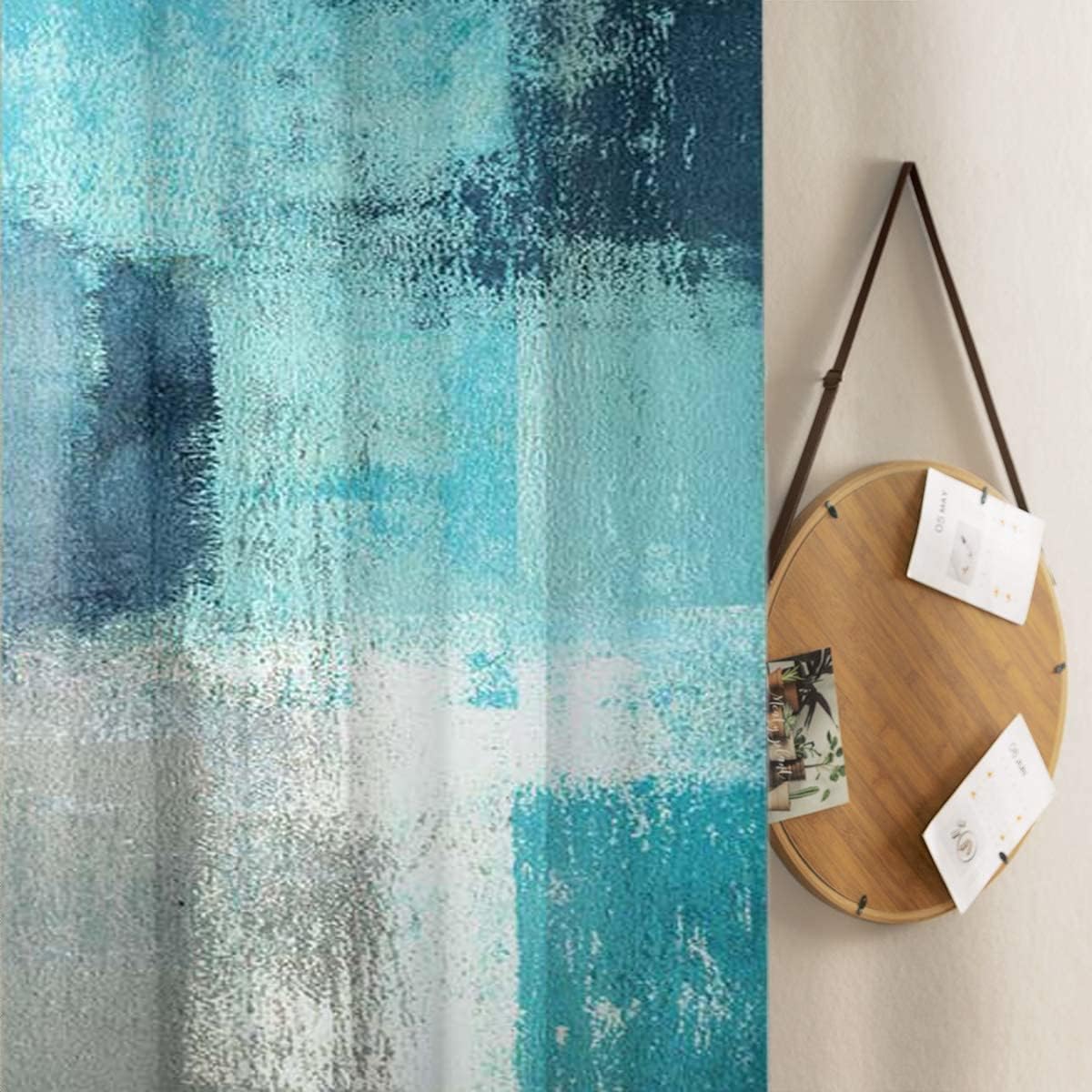 TOMWISH Turquoise Window Curtain Panels Turquoise Curtains for Living Room Grommet Grey Abstract Art Painting Modern Patio Blackout Curtains for Bedroom Window Treatment Set 52 X 84 Inch 2 Panel