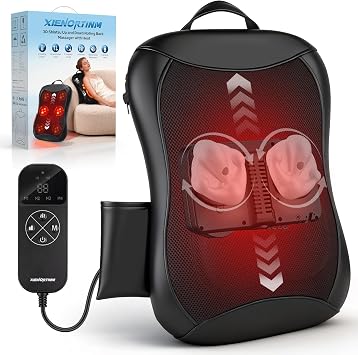 Back Massager with Heat, 4D Rolling Massage Nodes for Upper & Lower Back, 4 Modes & 2 Speeds Deep Tissue, Includes Car Adapter for for Car Office Home & Travel
