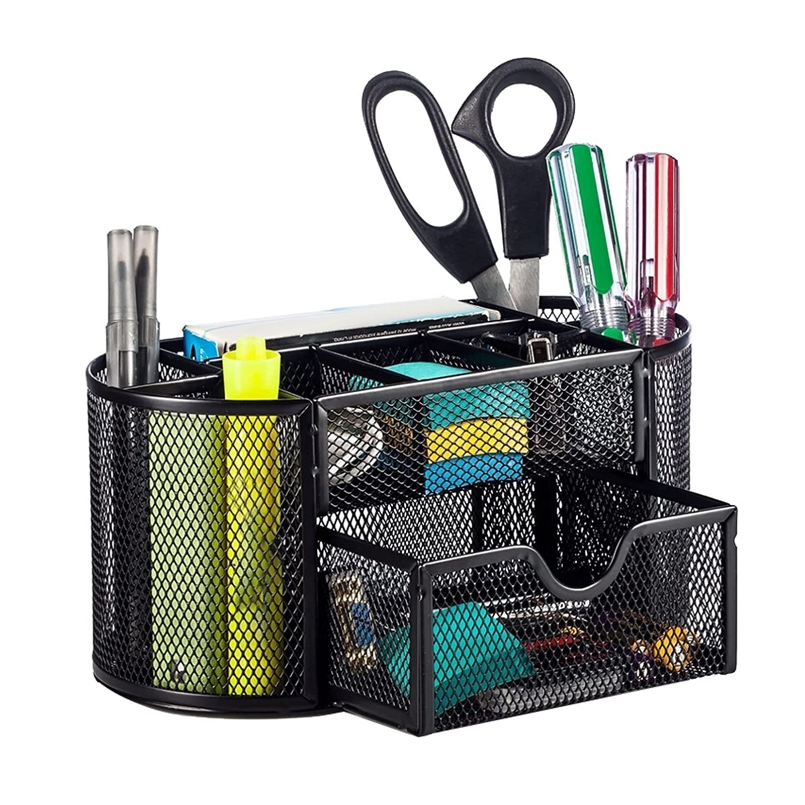 Portapenne 3 Organizzatori del titolare della penna dell'organizzatore dell'organizzatore della scrivania 3 Multi-funzionale Stoccaggio della reception della rete con 8 scomparti e 1 cassetto Portamat