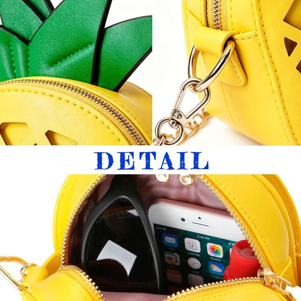 yuboo Women's Pineapple Purse, PU Leather Hawaiian Purse, Yellow Pineapple Crossbody Shoulder Bag for Birthday Gift, Novelty Fun Summer Tropical Handbag Accessories