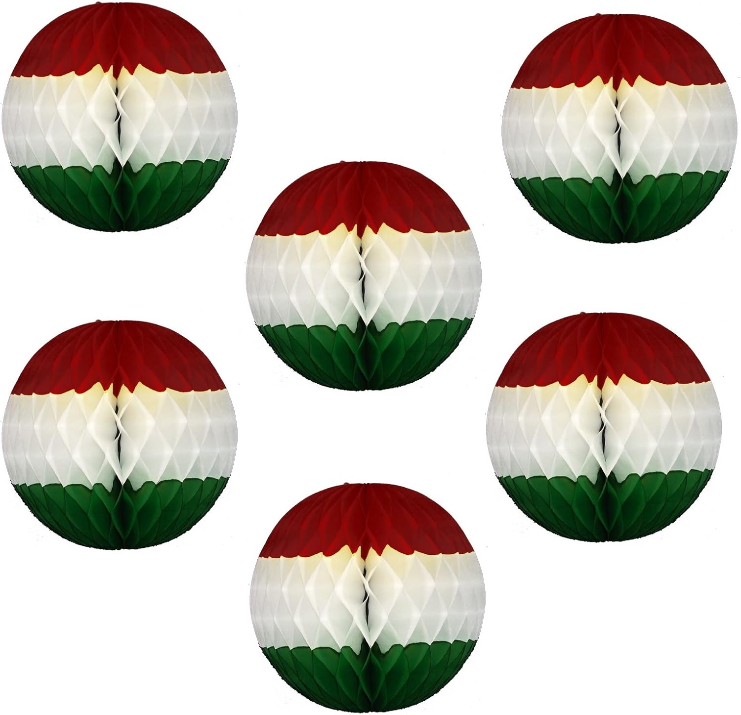 6pack 5 Inch Red/White/Green Tissue Paper Balls
