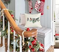 Vista 4 de RABUSOFA Fundas de almohada de Navidad de 20 x 20 pulgadas, decoración de invierno de pájaros, fundas de almohada de Navidad, decoración de pájaros