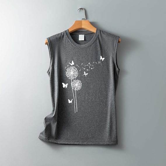 Maglietta da donna a maniche corte, scollo rotondo, con stampa casual, colore nero, grigio., XL