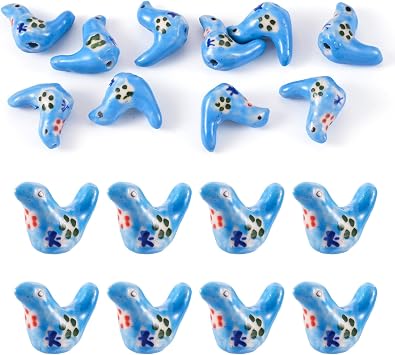 Elecrelive 10Pcs Sky Blue Bird Ceramic Beads Painted Animal Porcelain Spacer Beads Colorful Cartoon Pigeon Charms for DIY Bracelets Earring Necklace Jewelry