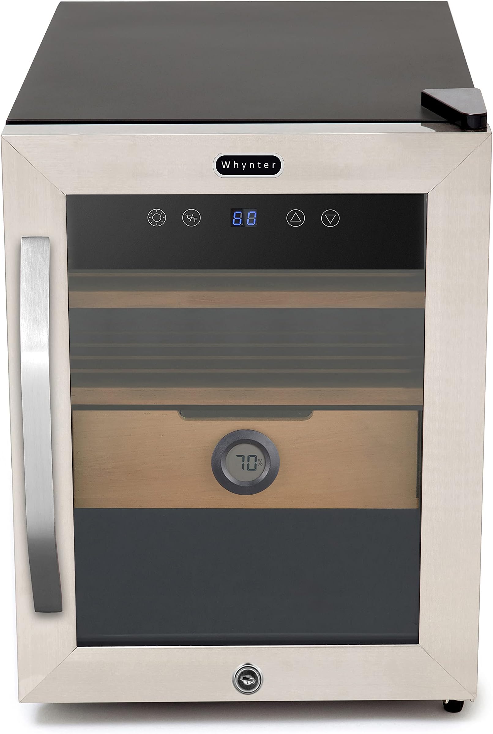 CHC-123DS 1.2 cu. ft. Stainless Steel Digital Control and Display Cigar Humidor with Spanish Cedar Shelves
