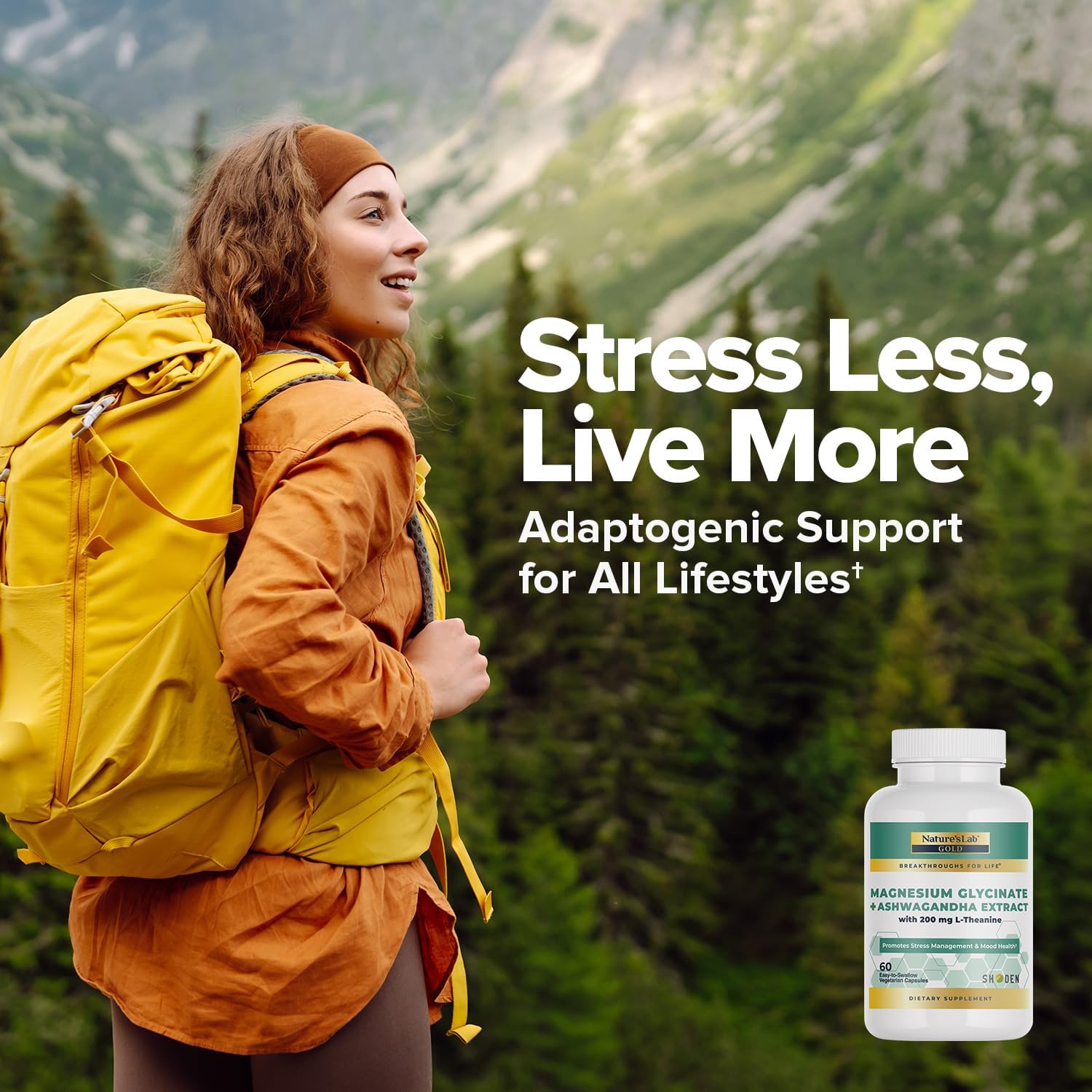 Nature's Lab Gold Magnesium + Ashwagandha with L-Theanine - Promotes Stress Management & Mood Health* - 60 Capsules (30 Day Supply) - Image 5