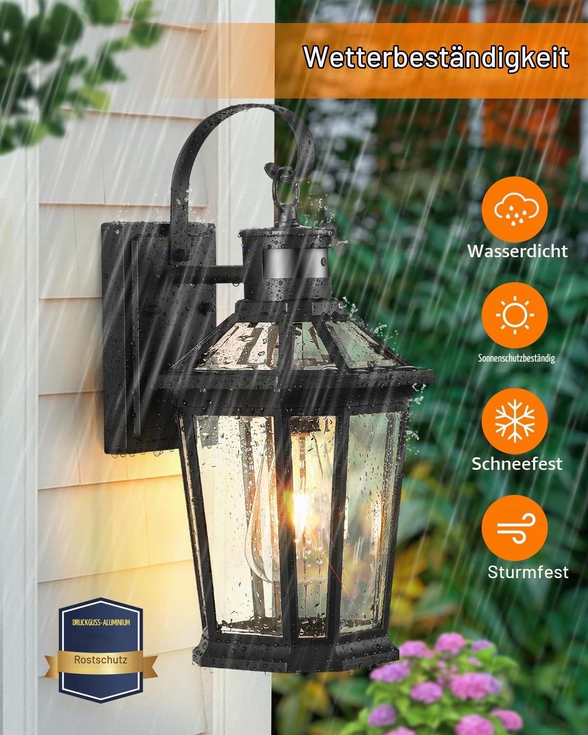 VIANIS Außenlampe mit Bewegungsmelder, Moderne Wandleuchte Aussen Schwarz, Robuste Wetterfest Aussenlaterne aus Aluminium, Aussenbeleuchtung Hauswand, Hausbeleuchtung Außen für Eingang, Garage Veranda