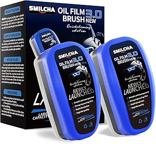 New Upgrade 3.0 Automotive Oil Film Cleaning Brush for Car Windows - 3-Second Oil Dissolving, Refillable Liquid, Clear Vision Glass Cleaner, Car Windshield Cleaner for Cleaning Brush (2PCS)