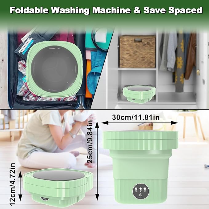 Foldable Mini Washing Machine with Spin Dryer - Green