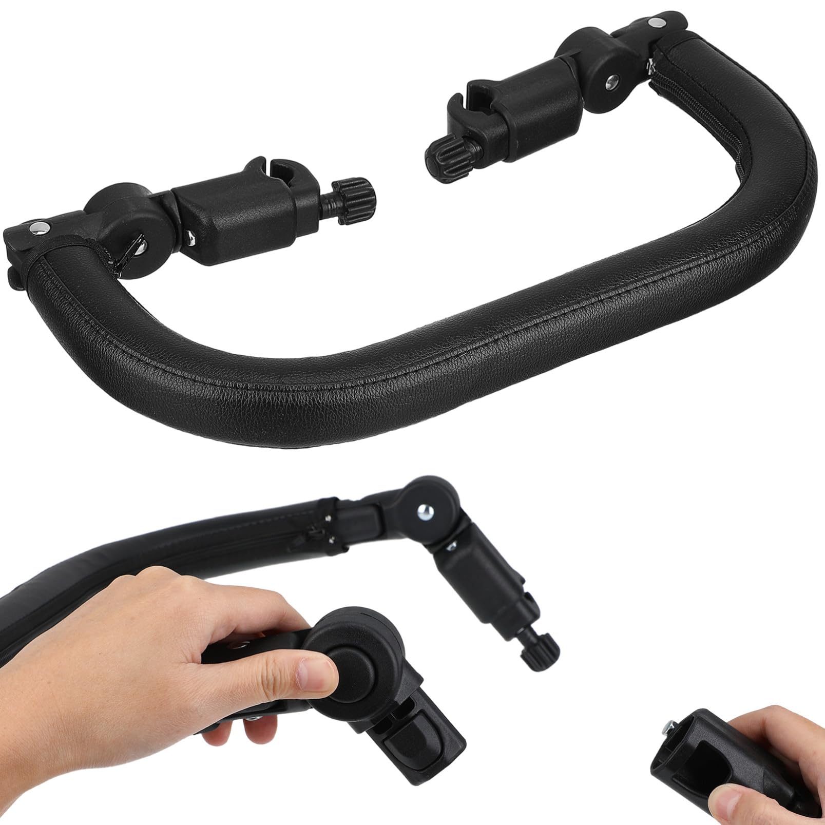 Barra Paraurti Passeggino in Pelle Pu Nera per Tubo 3 Cm | Struttura a Tre Strati, Ferro Ispessito e Schiuma, Staccabile Zip, Regolabile e Rimovibile