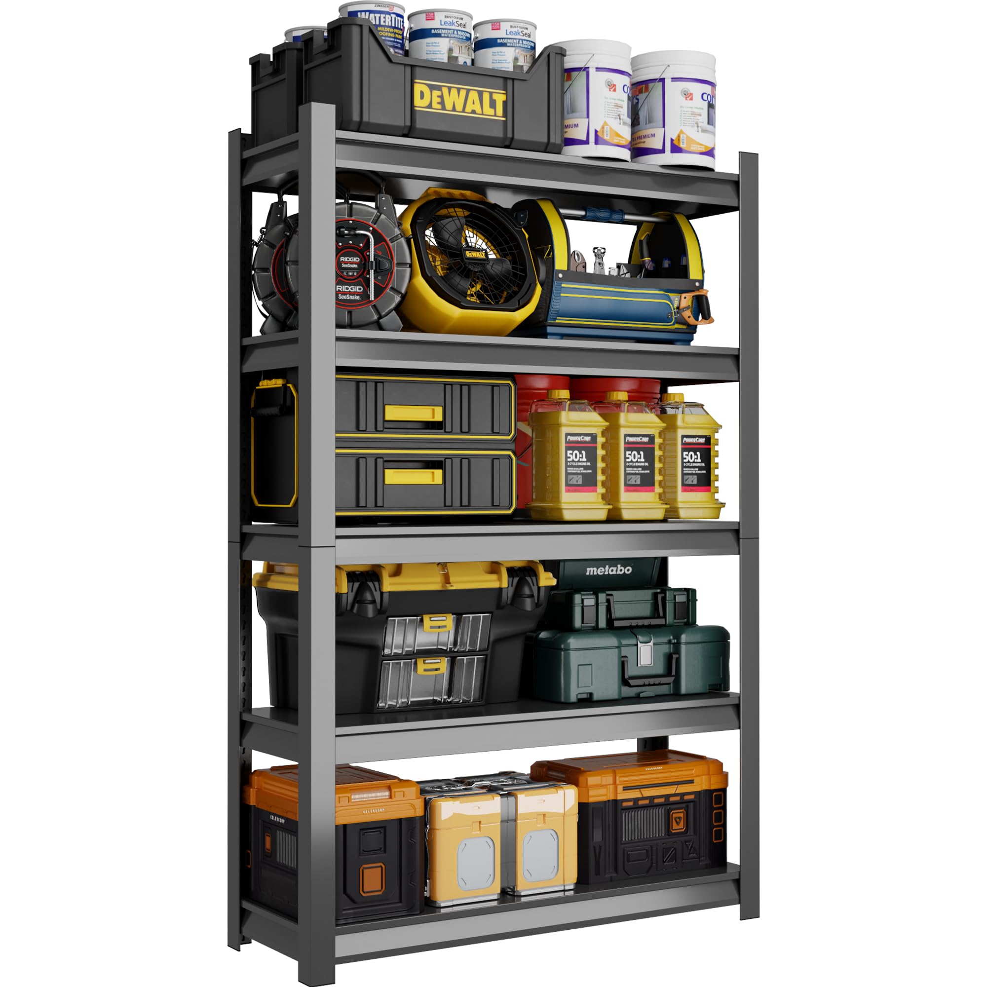 72" H Garage Shelving, 2500LBS Heavy Duty Shelving, Adjustable 5 Tier Metal Garage Storage Shelves, Storage Shelves for Industrial, Warehouse, Basement