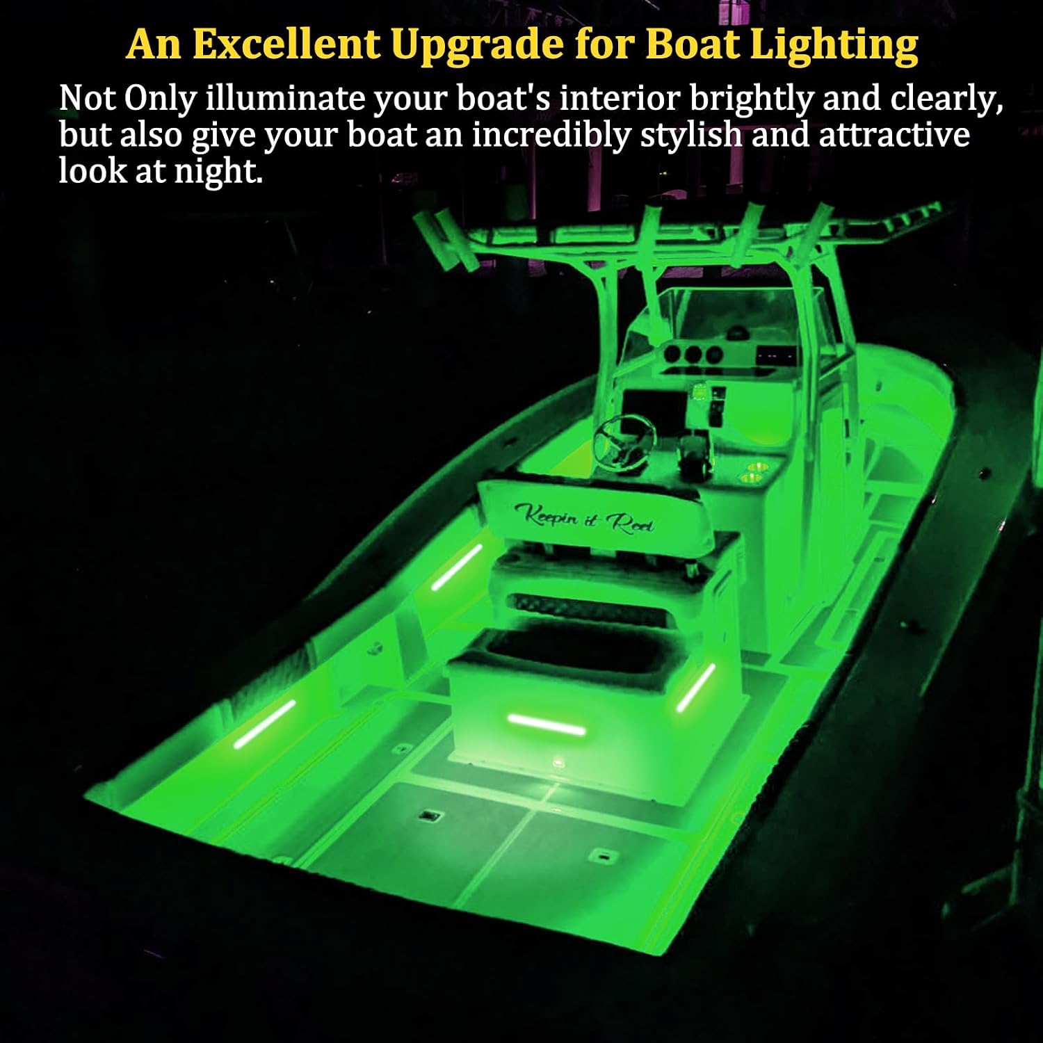 Upgraded Boat Interior Lights, No Drill Install Marine LED Lights with Adhesive & IP67 Waterproof, Boat Deck/Cockpit Lighting for Night Fishing Safety, Green