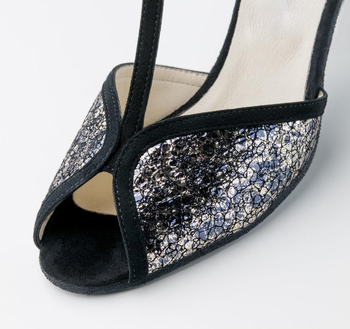 Werner Kern Damskie buty do tańca Isla - skóra welurowa/skóra czarne/wielokolorowe - obcas 6,5 cm Flare - Made in Italy