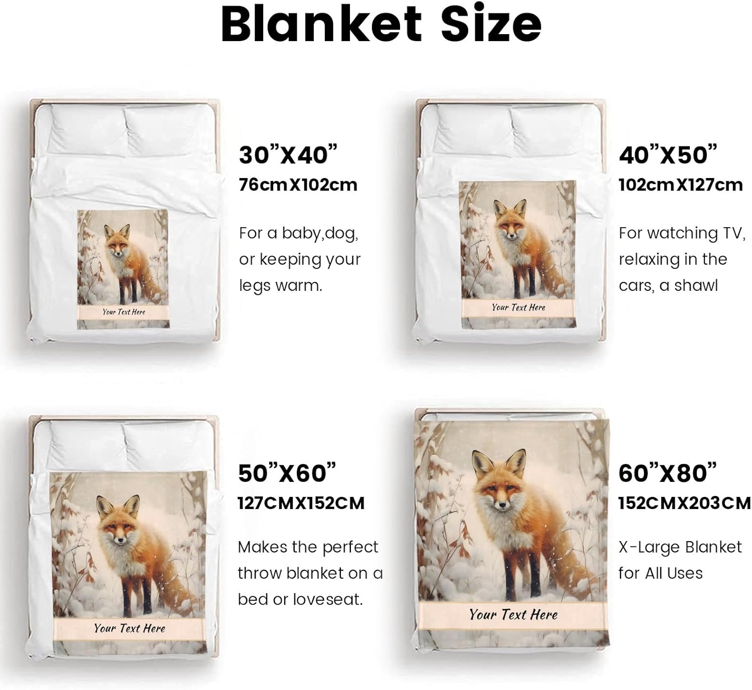 Personalized Fox Blankets and Throws, Customizable Blanket with Name for Girl Women, Soft and Comfortable, 50"" x 60""